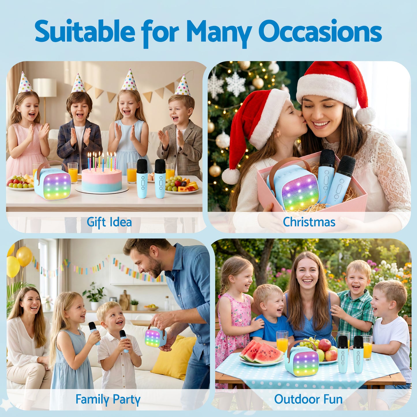 Alpha Mini Portable Karaoke Machine for Adults Kids with 2 Wireless Microphones-8