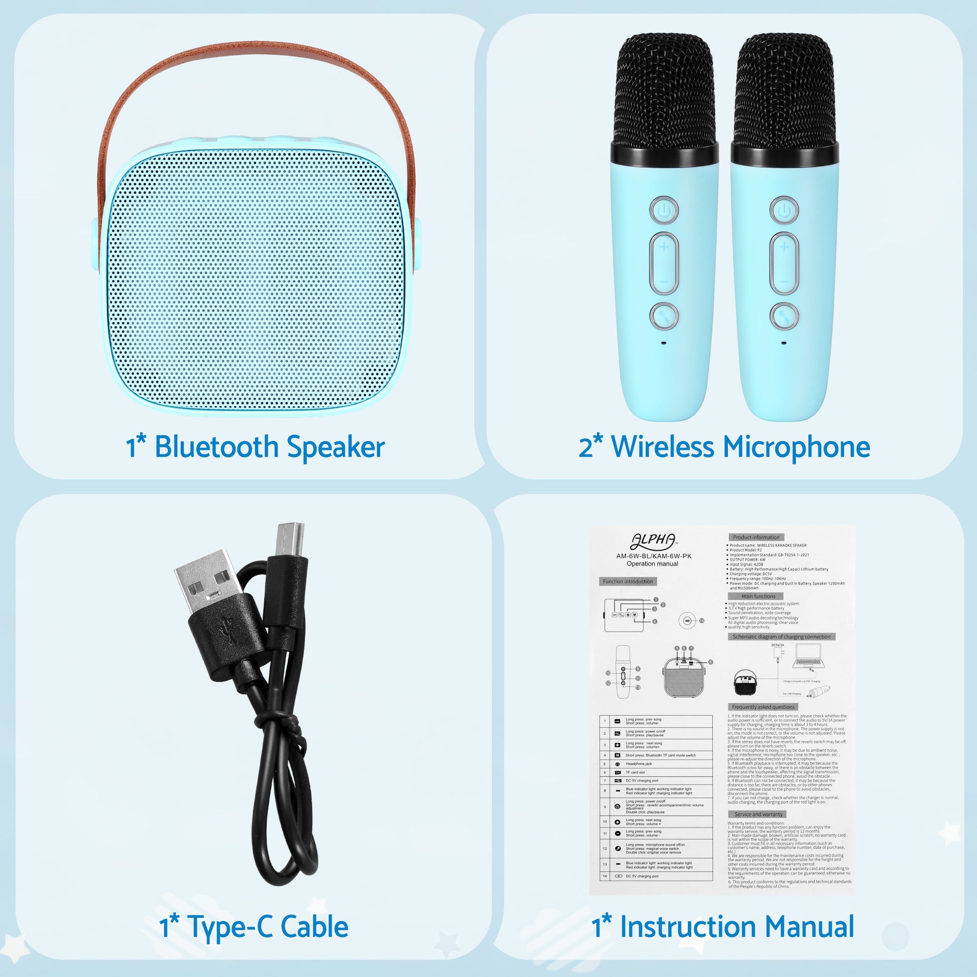 Alpha Mini Portable Karaoke Machine for Adults Kids with 2 Wireless Microphones-9