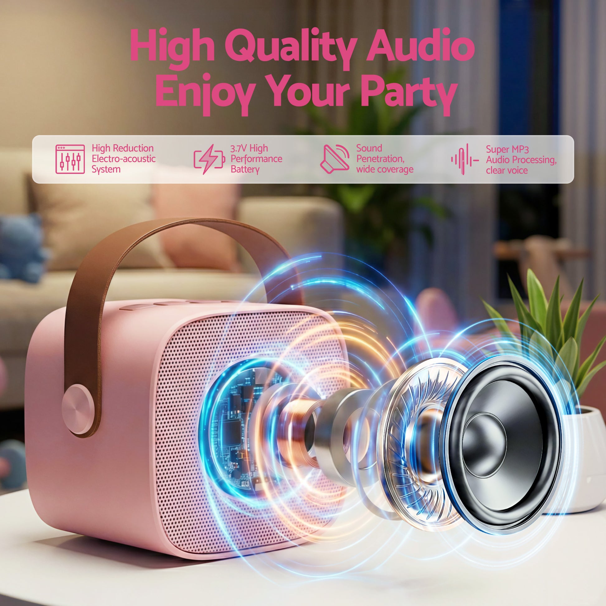 Alpha Mini Portable Karaoke Machine for Adults Kids with 2 Wireless Microphones-3