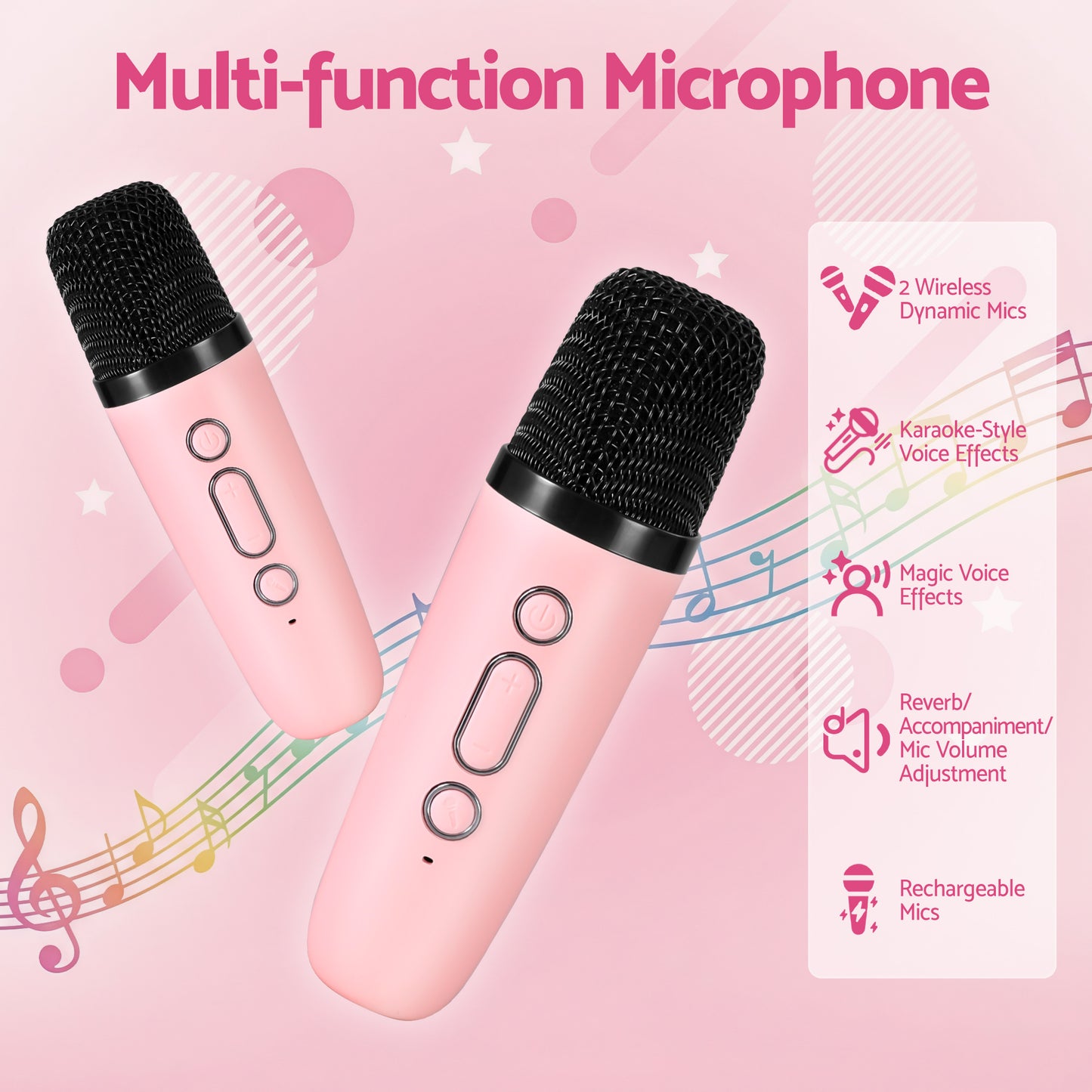 Alpha Mini Portable Karaoke Machine for Adults Kids with 2 Wireless Microphones-4