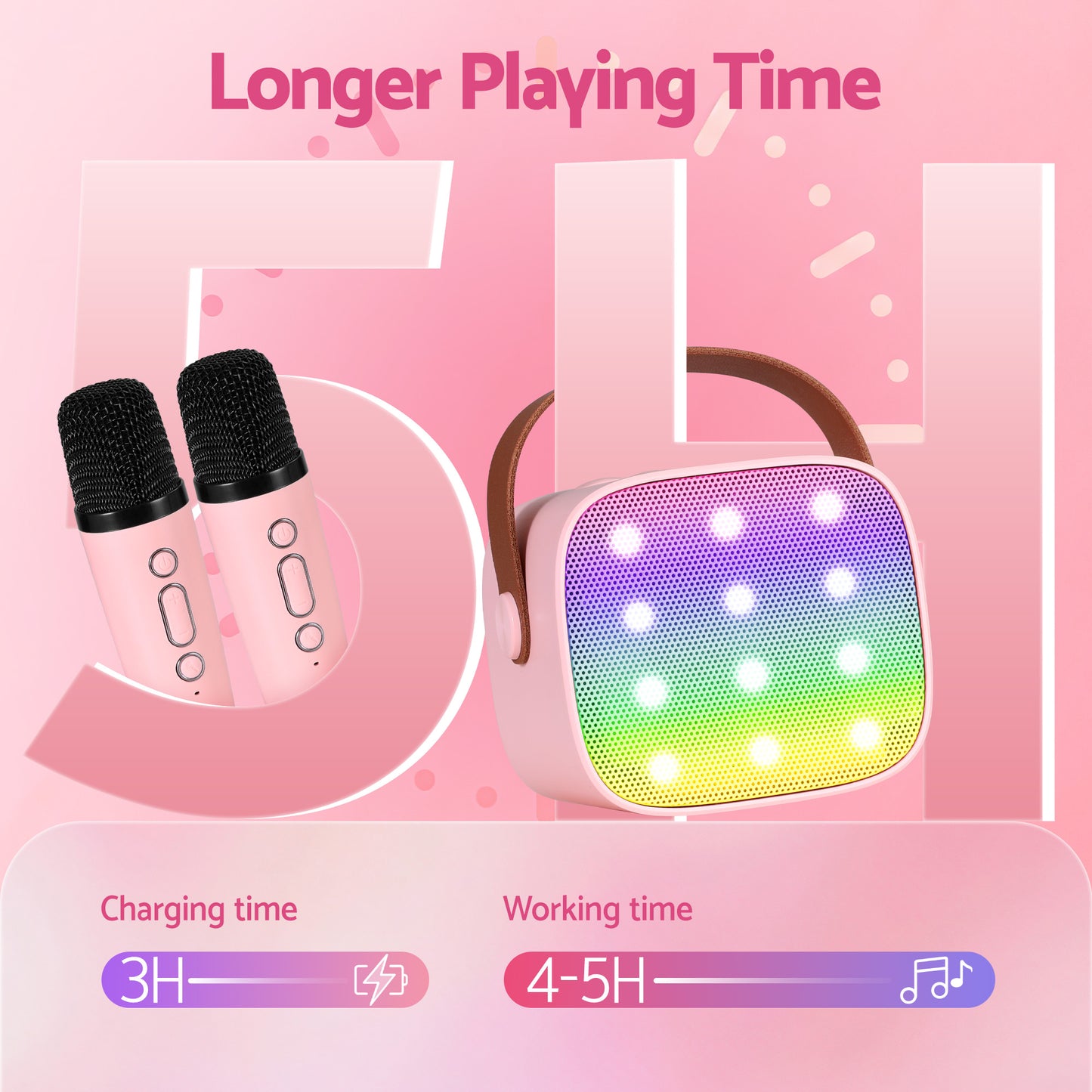 Alpha Mini Portable Karaoke Machine for Adults Kids with 2 Wireless Microphones-6