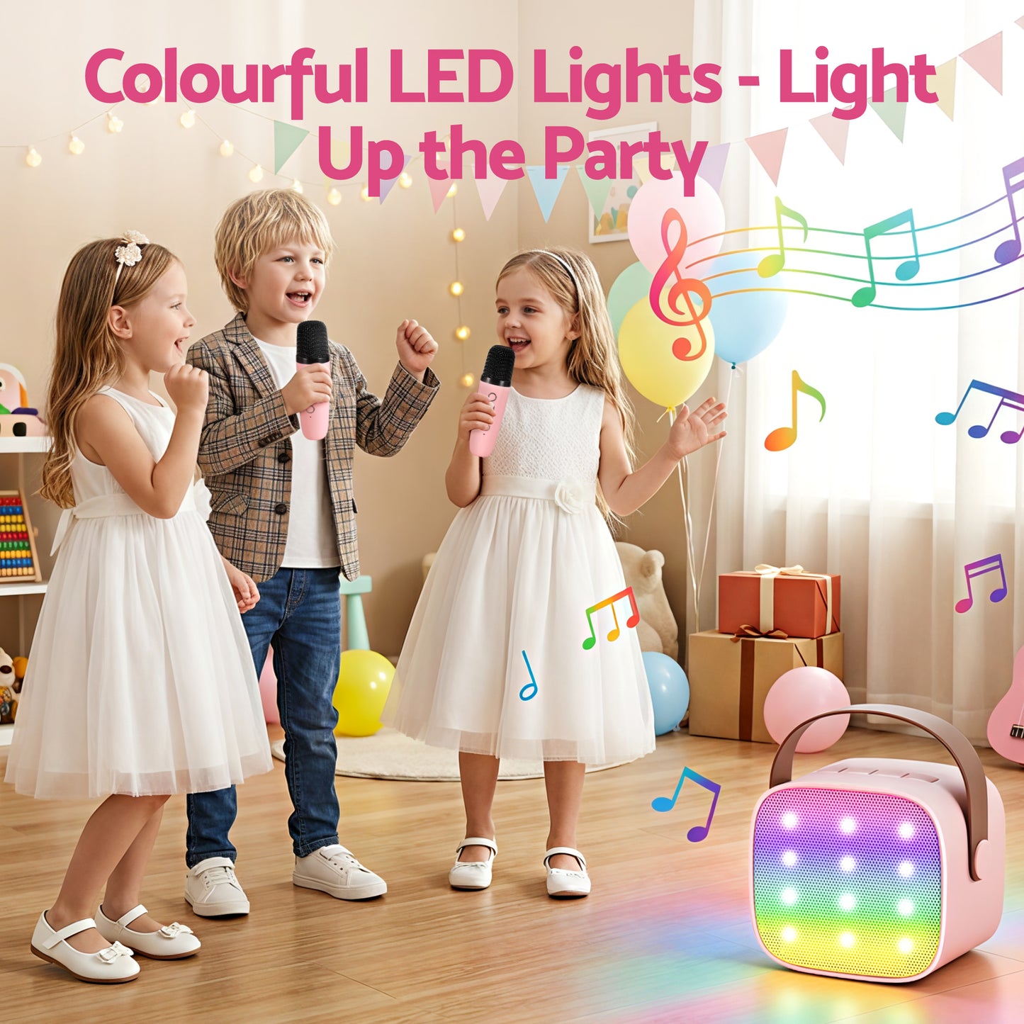 Alpha Mini Portable Karaoke Machine for Adults Kids with 2 Wireless Microphones-7