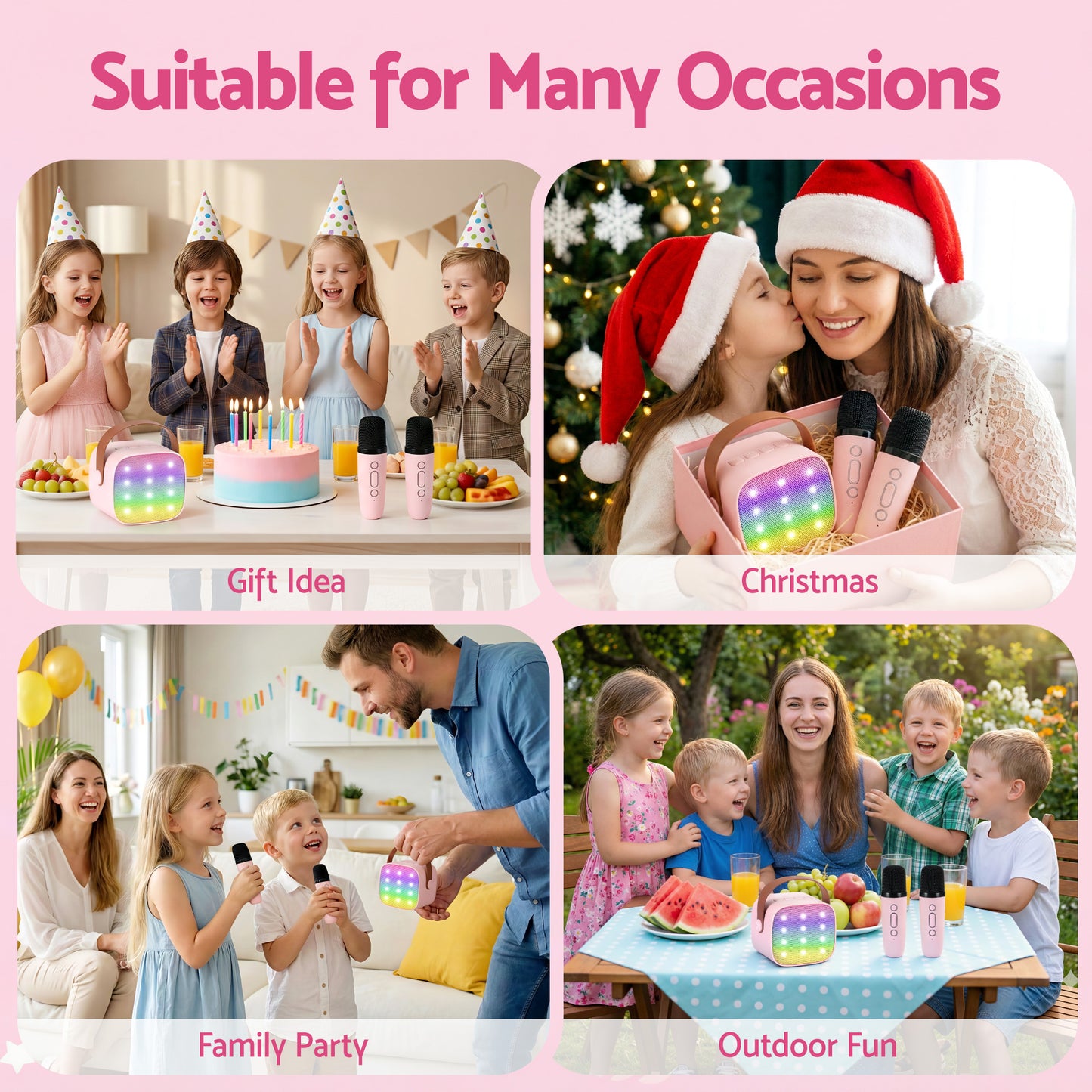 Alpha Mini Portable Karaoke Machine for Adults Kids with 2 Wireless Microphones-8