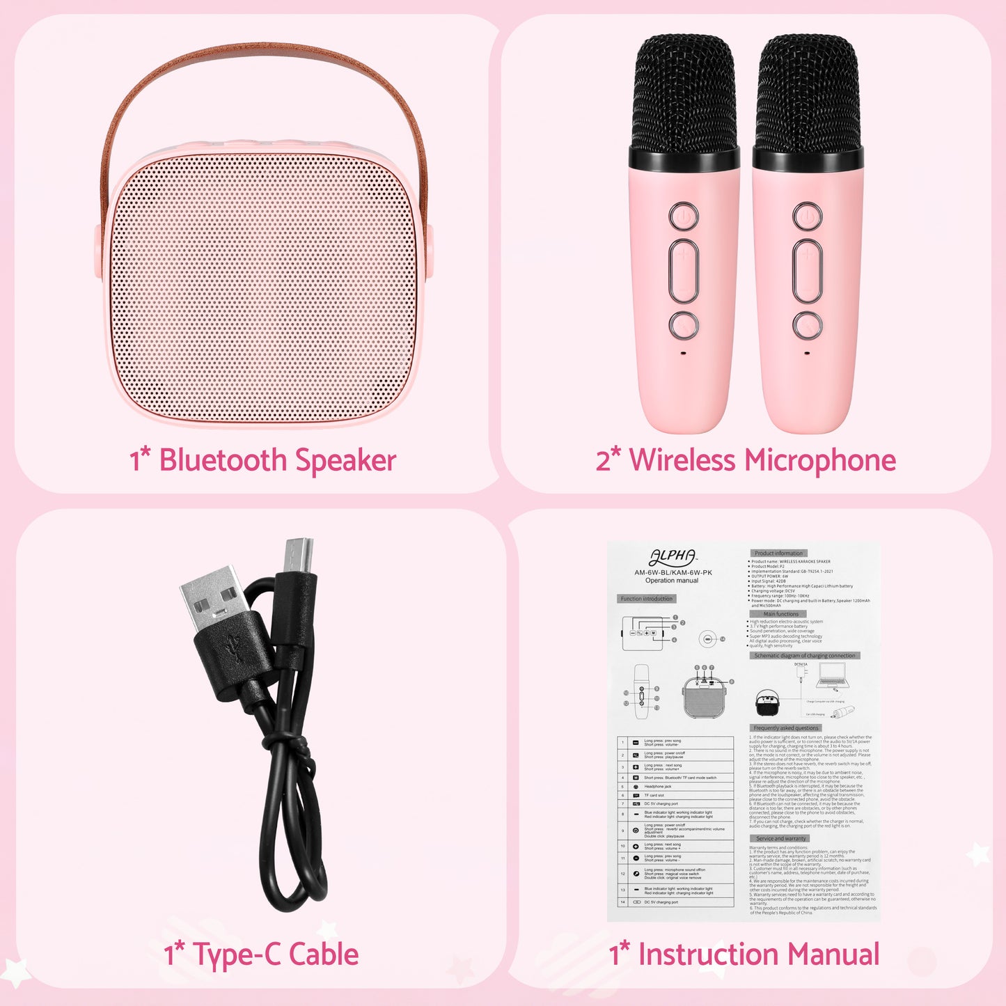 Alpha Mini Portable Karaoke Machine for Adults Kids with 2 Wireless Microphones-9