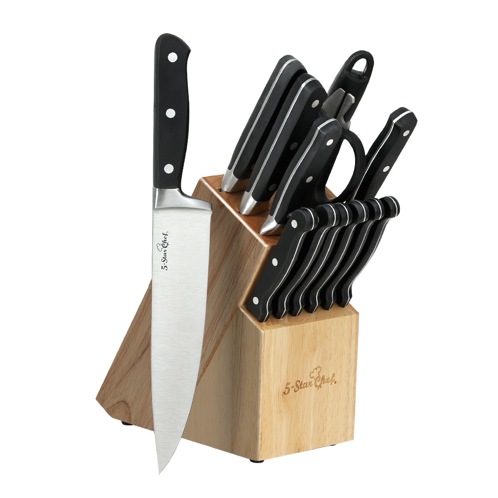 5-Star Chef 14PCS Kitchen Knife Set Stainless Steel Non-stick with Sharpener-0