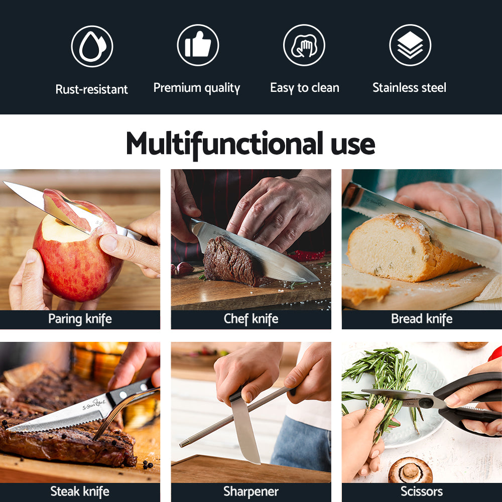 5-Star Chef 14PCS Kitchen Knife Set Stainless Steel Non-stick with Sharpener-4