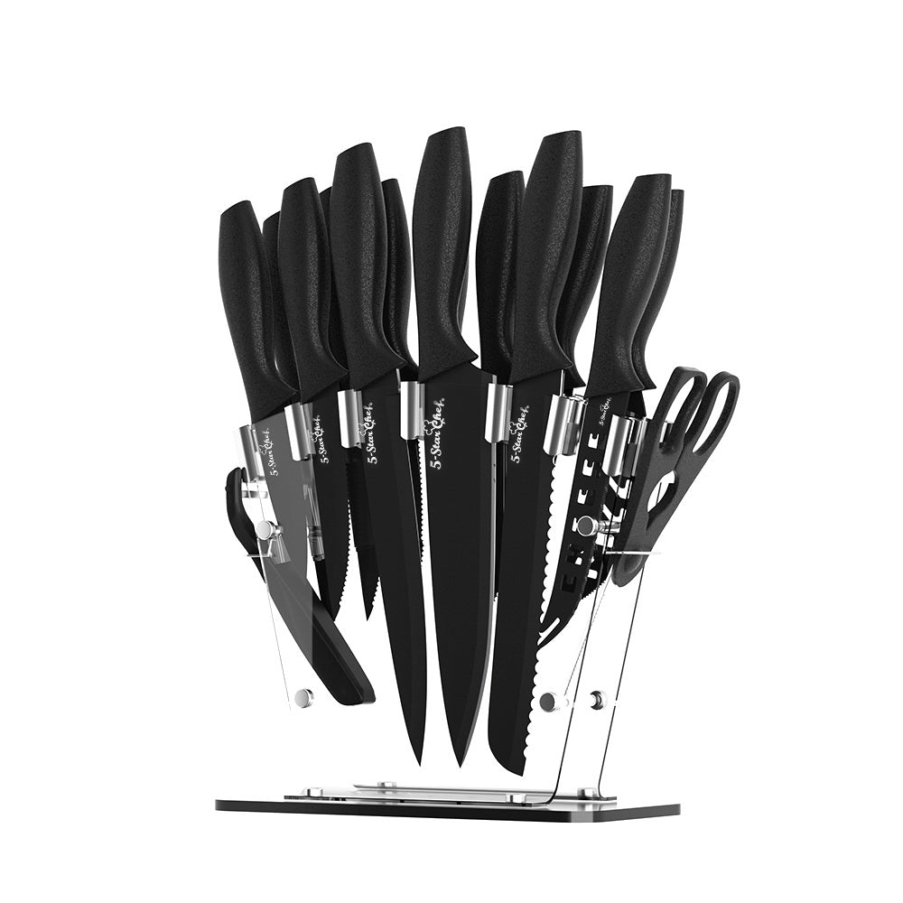 5-Star Chef 17PCS Kitchen Knife Set Stainless Steel Non-stick with Sharpener-0