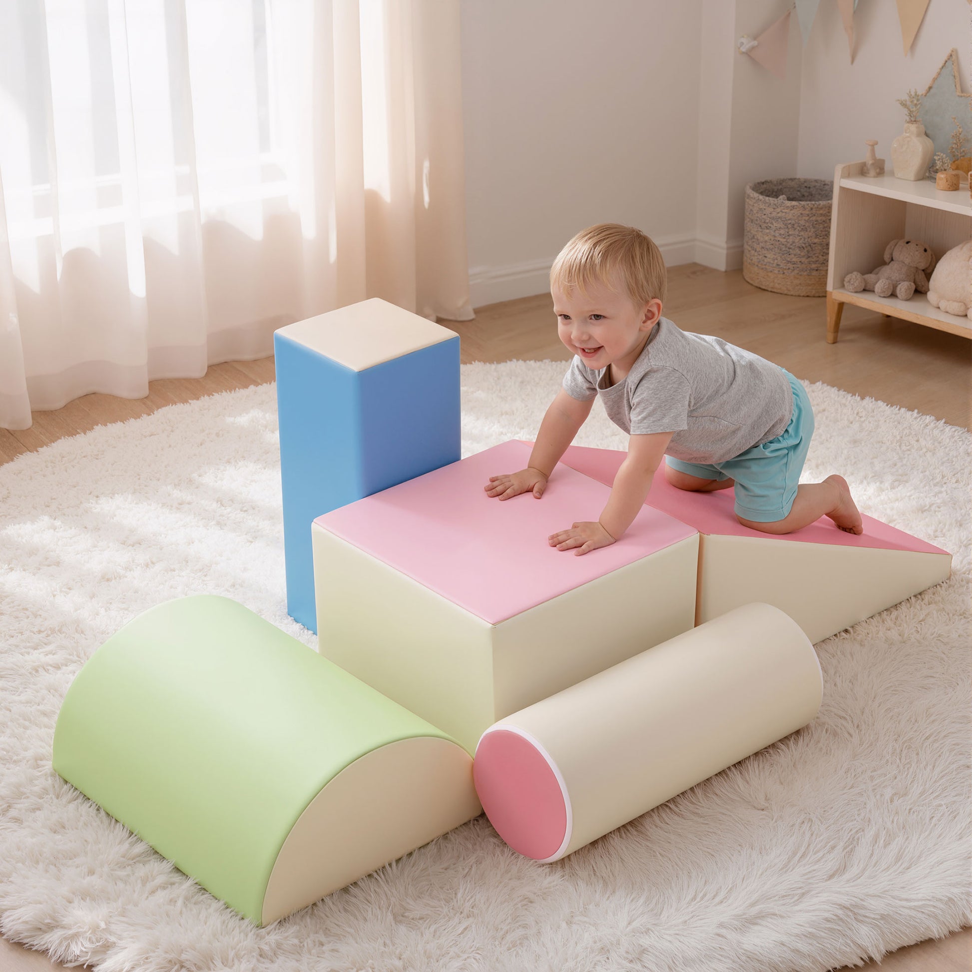 Keezi Kids Climbing Blocks 5-Piece Foam Toddler Playset Soft Indoor Climbing Toy Rocker-0