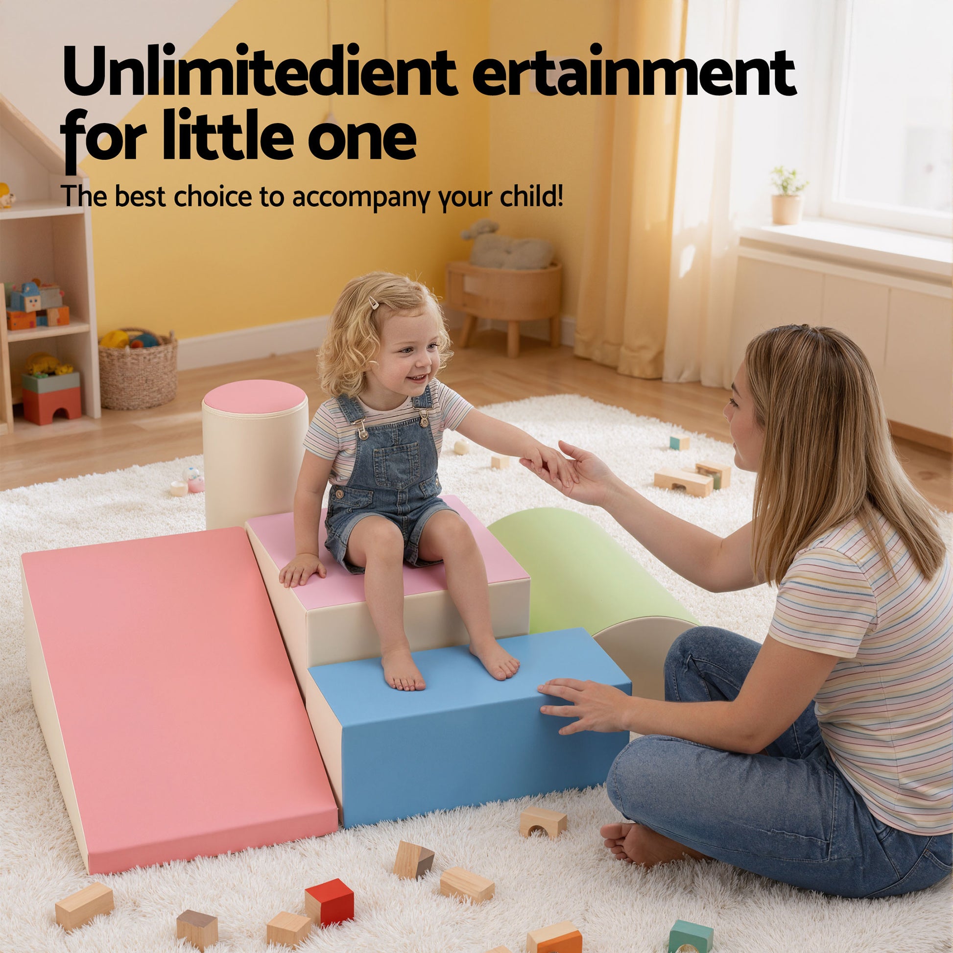 Keezi Kids Climbing Blocks 5-Piece Foam Toddler Playset Soft Indoor Climbing Toy Rocker-3