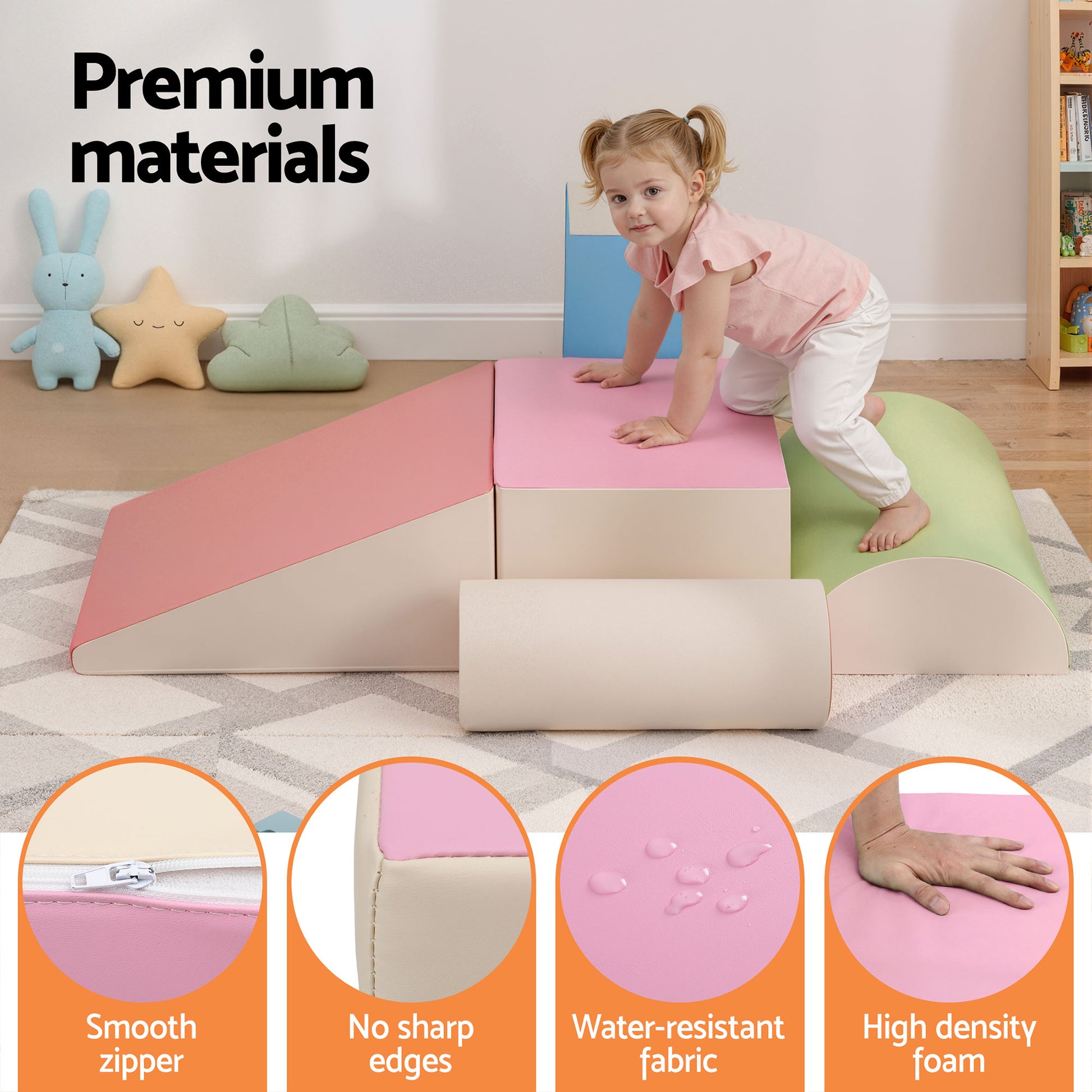 Keezi Kids Climbing Blocks 5-Piece Foam Toddler Playset Soft Indoor Climbing Toy Rocker-5