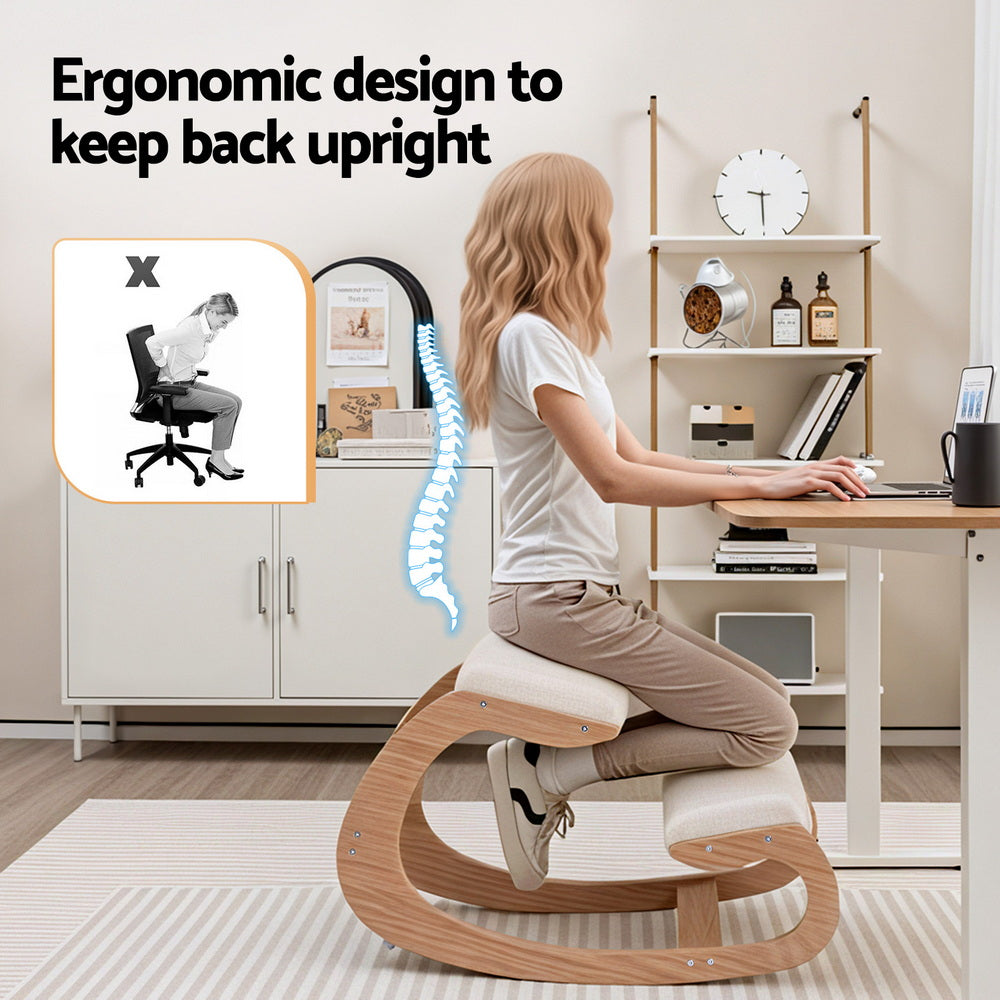 Artiss Kneeling Chair Ergonomic Posture Chair with Memory Foam Balance Stool for Home Office Gaming 120kg Weight Capacity Beige-3