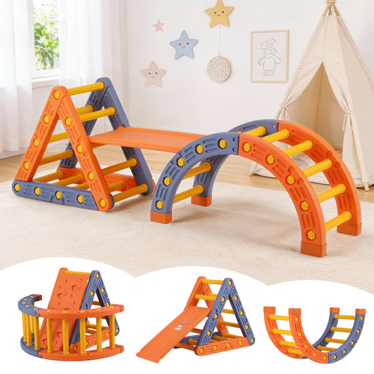 Keezi Kids Climbing Frame Set With Slide Indoor Outdoor Toddler Toys Pikler Triangle Climber With Arch-0