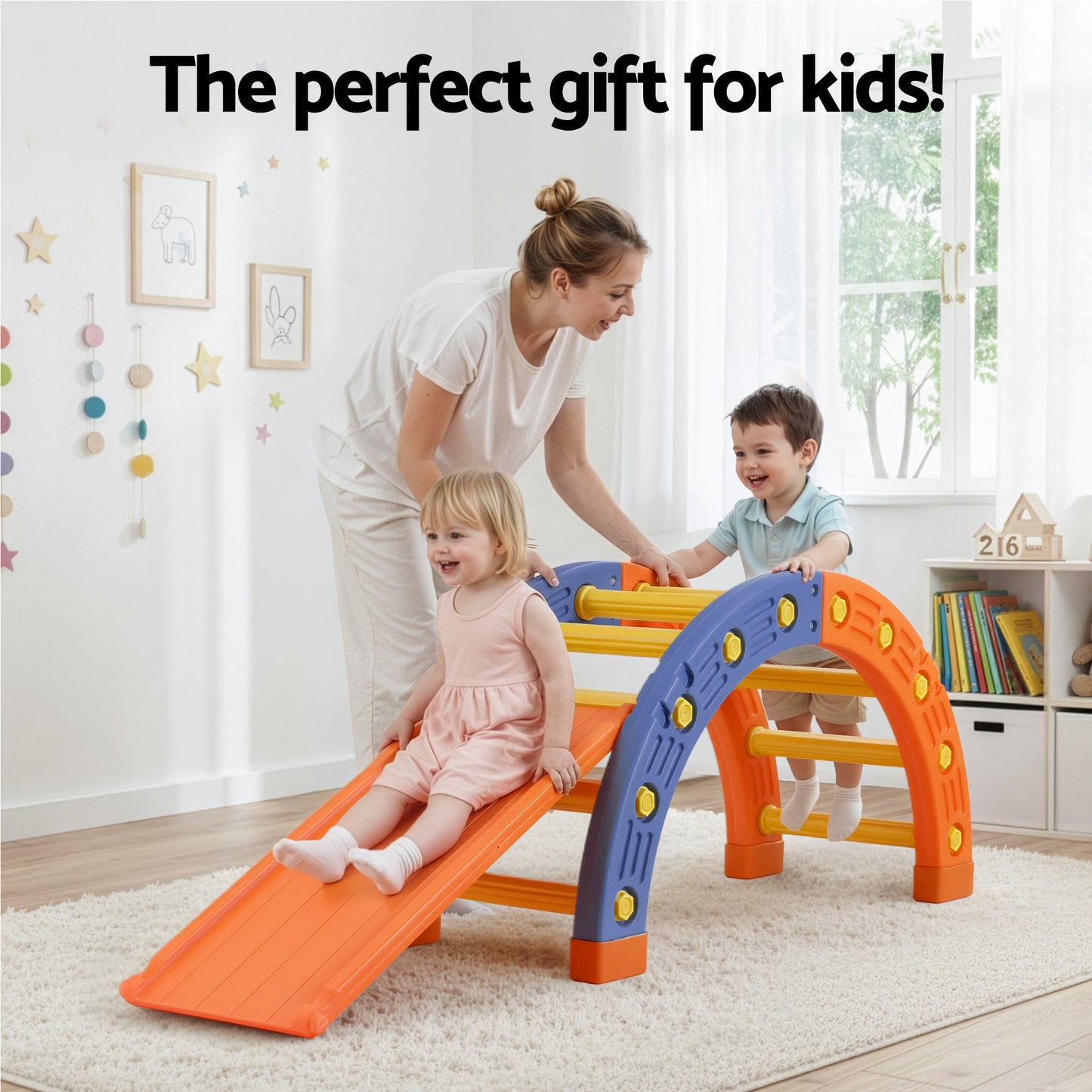 Keezi Kids Climbing Frame Set With Slide Indoor Outdoor Toddler Toys Pikler Arch Climber-6