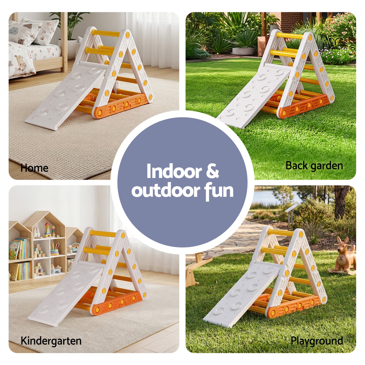 Keezi Kids Climbing Frame Set With Slide Indoor Outdoor Toddler Toys Pikler Triangle Climber-5