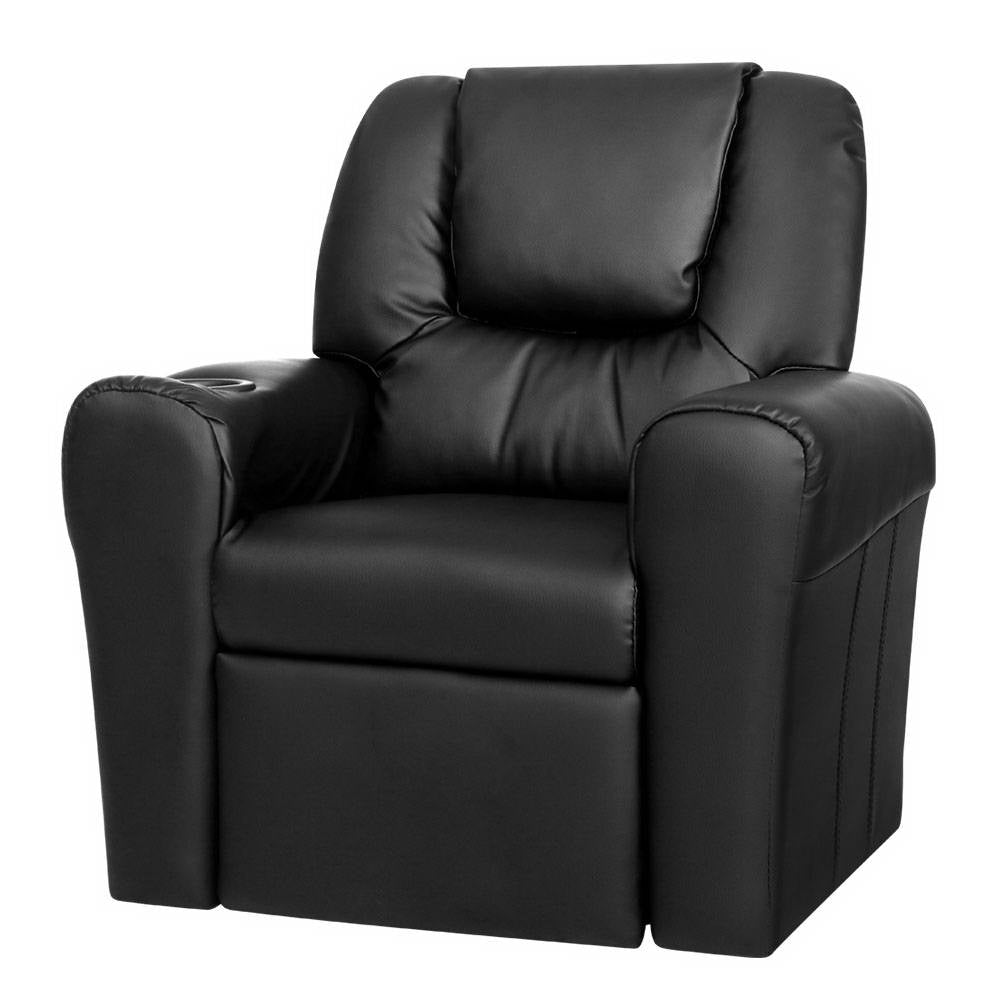 Keezi Kids Recliner Chair PU Leather Sofa Lounge Couch Children Armchair Black-0