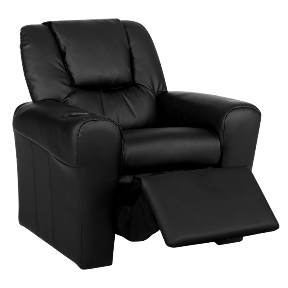 Keezi Kids Recliner Chair PU Leather Sofa Lounge Couch Children Armchair Black-2