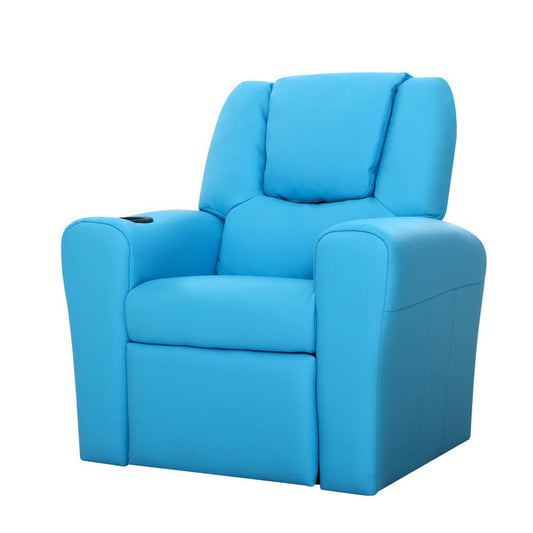 Keezi Kids Recliner Chair PU Leather Sofa Lounge Couch Children Armchair Blue-0