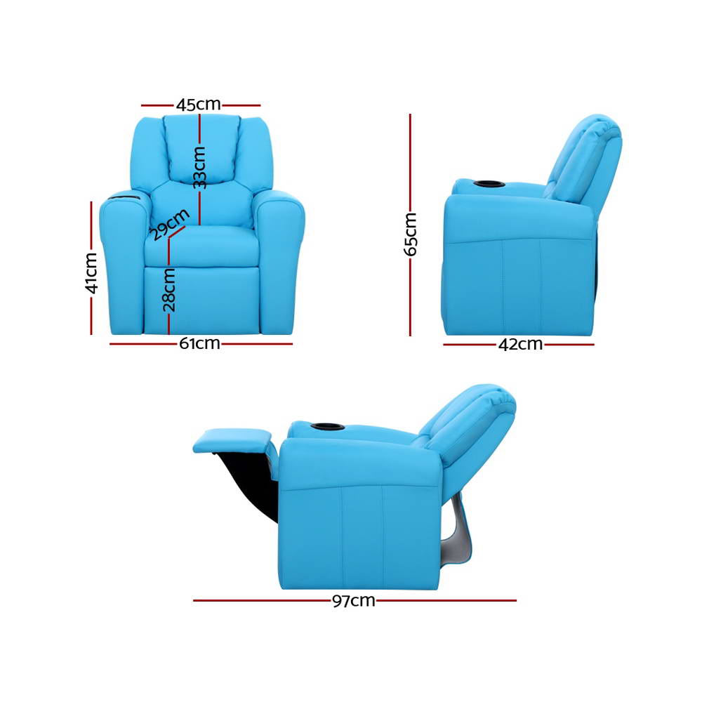 Keezi Kids Recliner Chair PU Leather Sofa Lounge Couch Children Armchair Blue-1