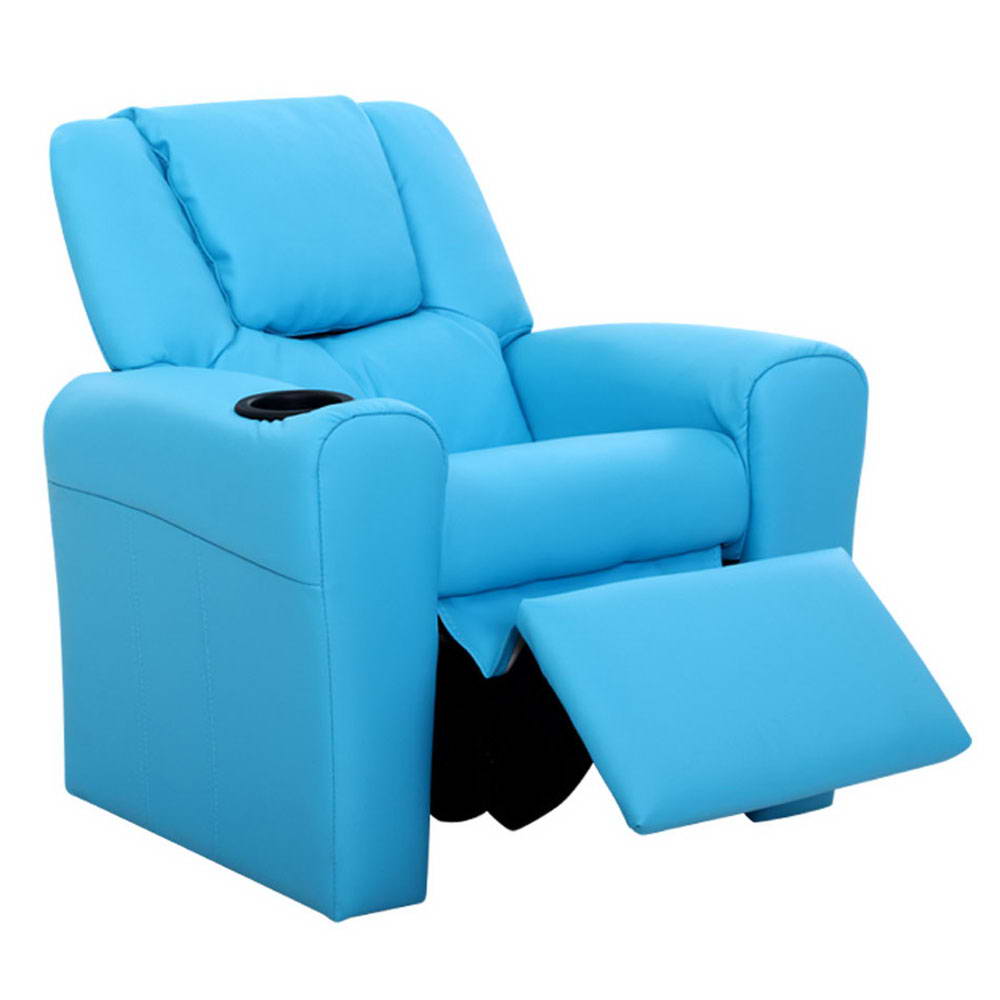 Keezi Kids Recliner Chair PU Leather Sofa Lounge Couch Children Armchair Blue-2