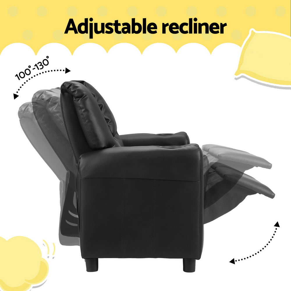 Keezi Kids Recliner Chair Double PU Leather Sofa Lounge Couch Armchair Black-4