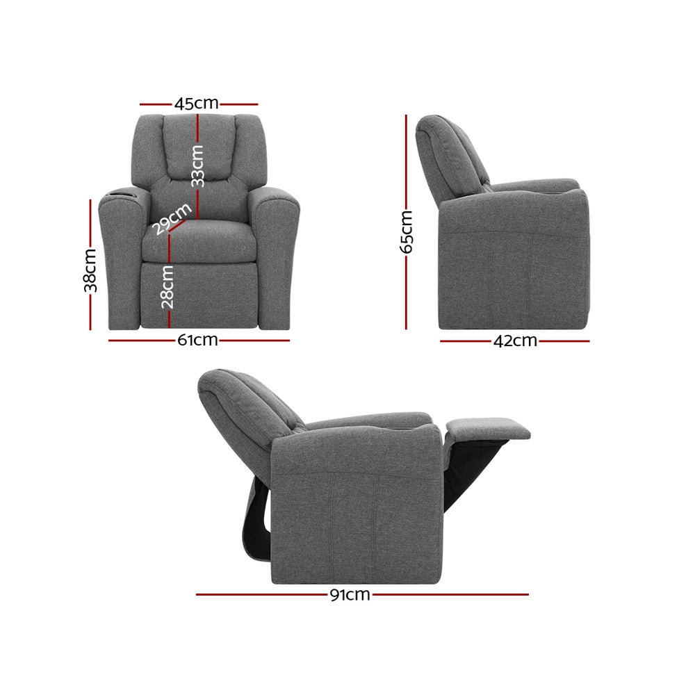 Keezi Kids Recliner Chair Linen Soft Sofa Lounge Couch Children Armchair Grey-1