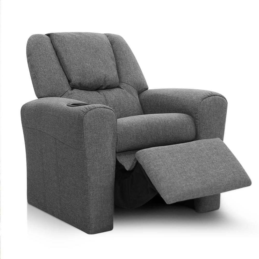 Keezi Kids Recliner Chair Linen Soft Sofa Lounge Couch Children Armchair Grey-2