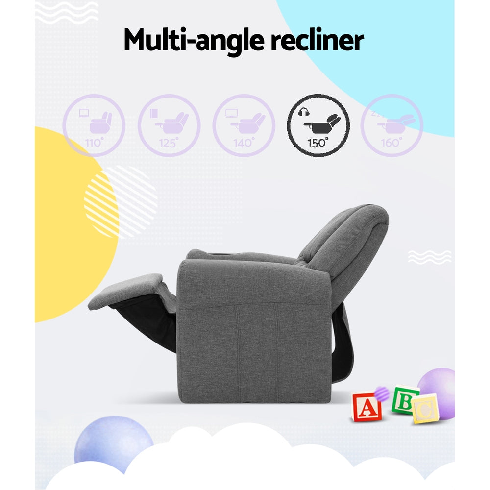 Keezi Kids Recliner Chair Linen Soft Sofa Lounge Couch Children Armchair Grey-4