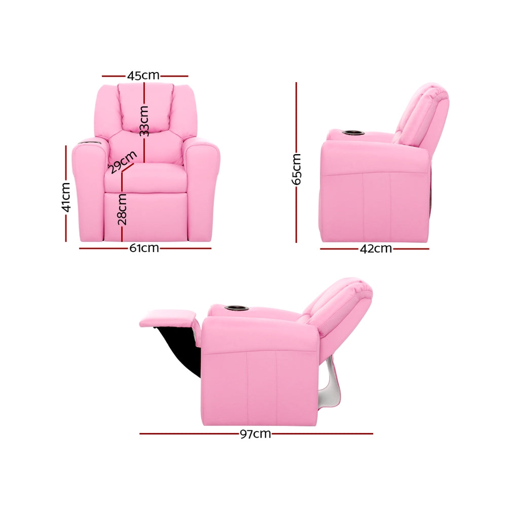 Keezi Kids Recliner Chair PU Leather Sofa Lounge Couch Children Armchair Pink-1