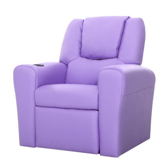 Keezi Kids Recliner Chair Purple PU Leather Sofa Lounge Couch Children Armchair-0