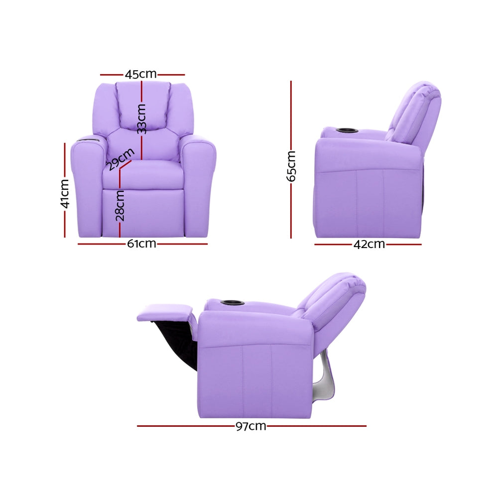 Keezi Kids Recliner Chair Purple PU Leather Sofa Lounge Couch Children Armchair-1