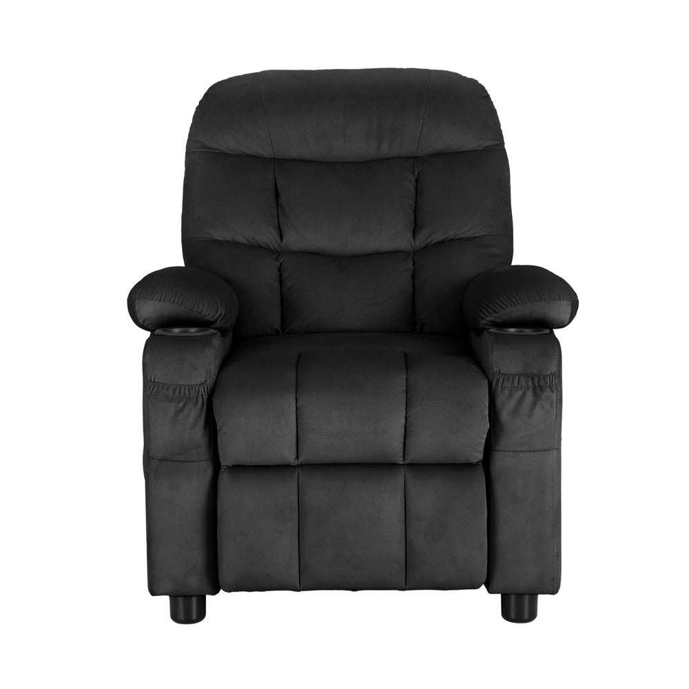 Keezi Kids Recliner Chair Black Velvet Sofa Lounge Couch Children Charis Armchair-2