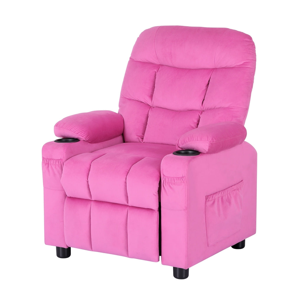 Keezi Kids Recliner Chair Pink Velvet Sofa Lounge Couch Children Charis Armchair-0