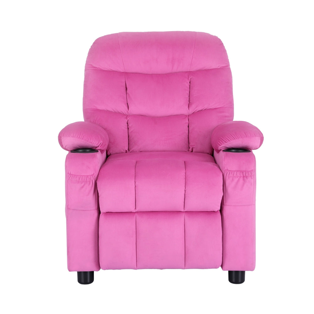 Keezi Kids Recliner Chair Pink Velvet Sofa Lounge Couch Children Charis Armchair-2