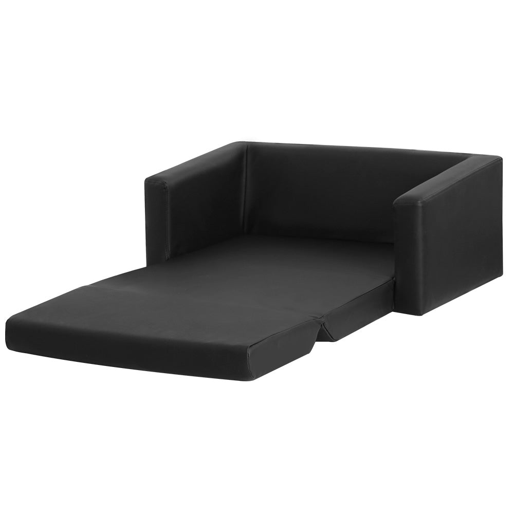 Keezi Kids Sofa 2 Seater Children Flip Open Couch PU Leather Armchair Black-0