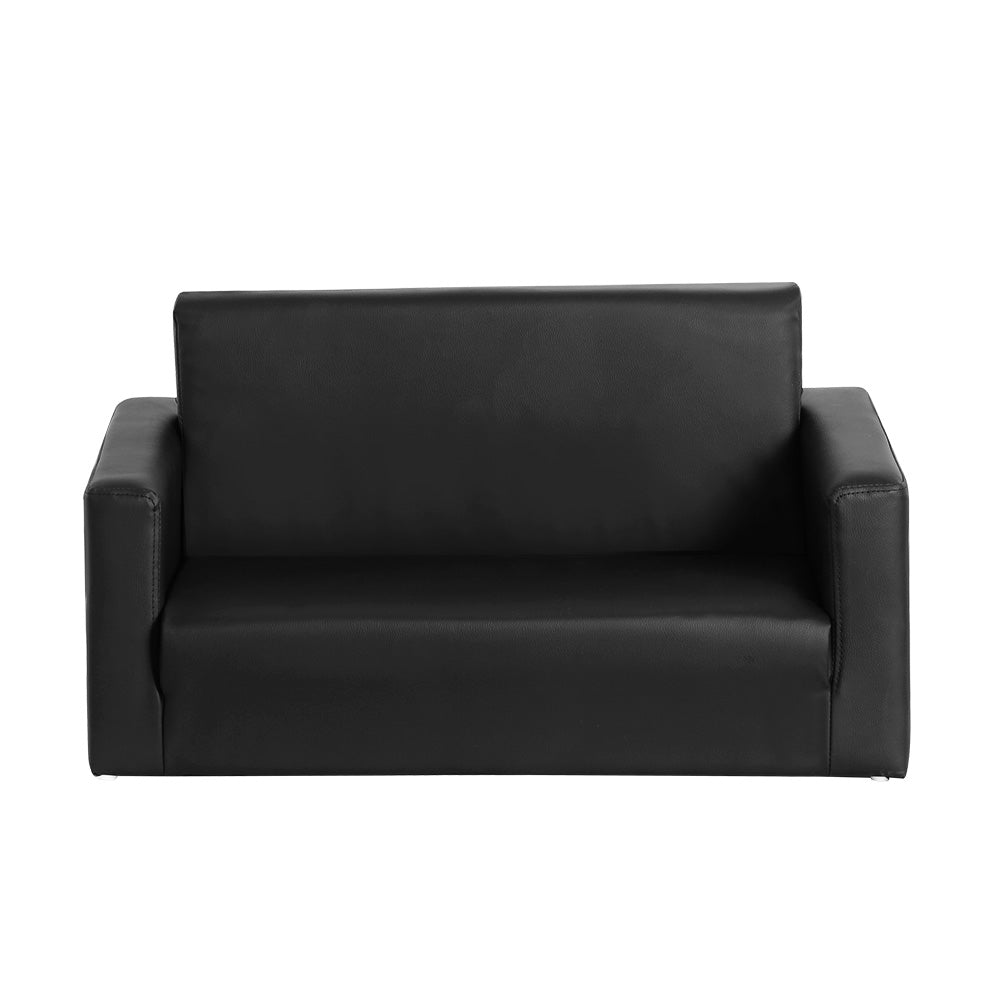 Keezi Kids Sofa 2 Seater Children Flip Open Couch PU Leather Armchair Black-2