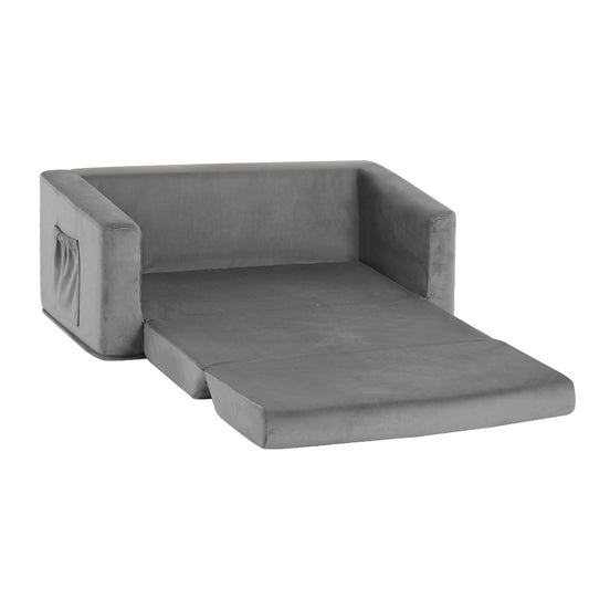 Keezi Kids Sofa 2 Seater Children Flip Open Couch Velvet Armchair Grey-0