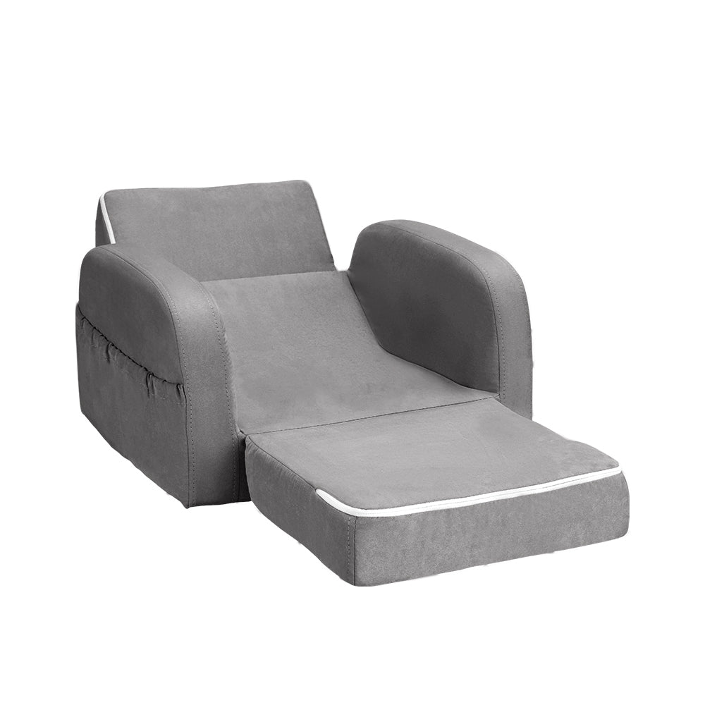 Keezi Kids Sofa 2 Seater Children Flip Open Couch Lounger Armchair Soft Grey-2