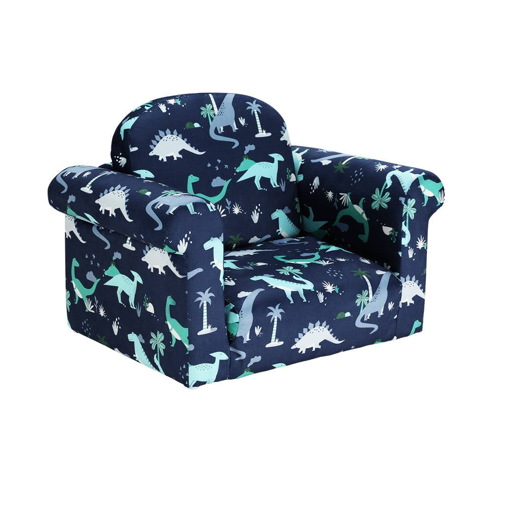 Keezi Kids Sofa 2 Seater Children Flip Open Couch Lounger Armchair Dinosaur Navy-2