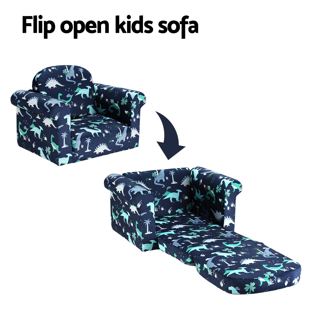 Keezi Kids Sofa 2 Seater Children Flip Open Couch Lounger Armchair Dinosaur Navy-4