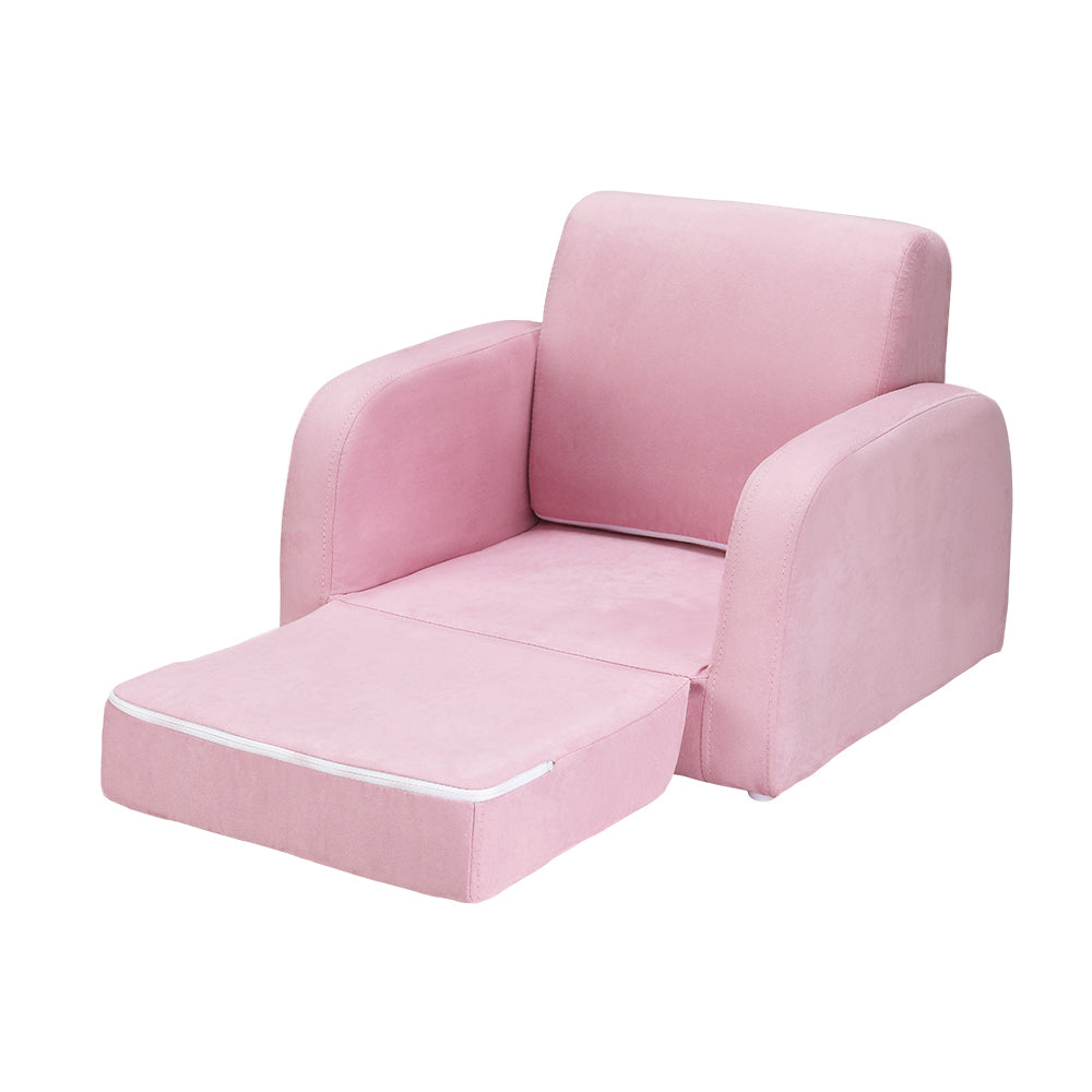 Keezi Kids Sofa 2 Seater Children Flip Open Couch Lounger Armchair Soft Pink-0