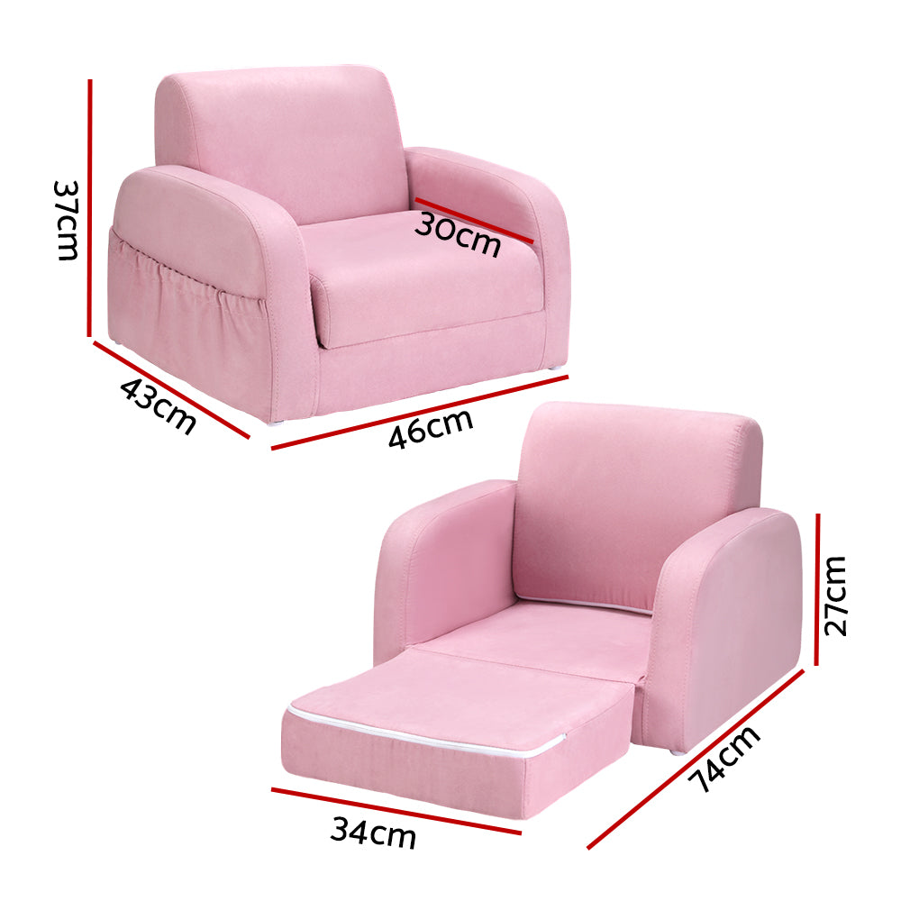 Keezi Kids Sofa 2 Seater Children Flip Open Couch Lounger Armchair Soft Pink-1
