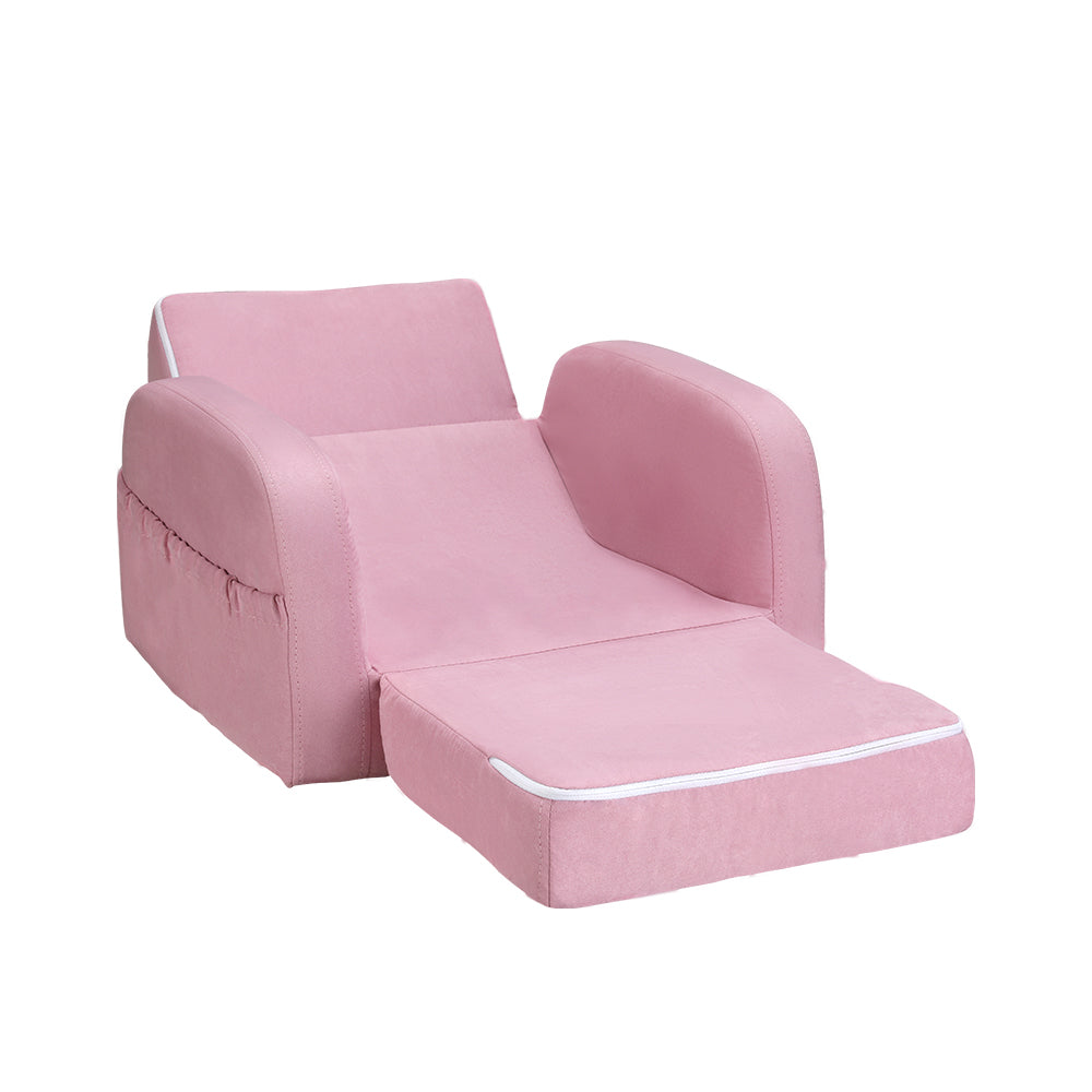 Keezi Kids Sofa 2 Seater Children Flip Open Couch Lounger Armchair Soft Pink-2
