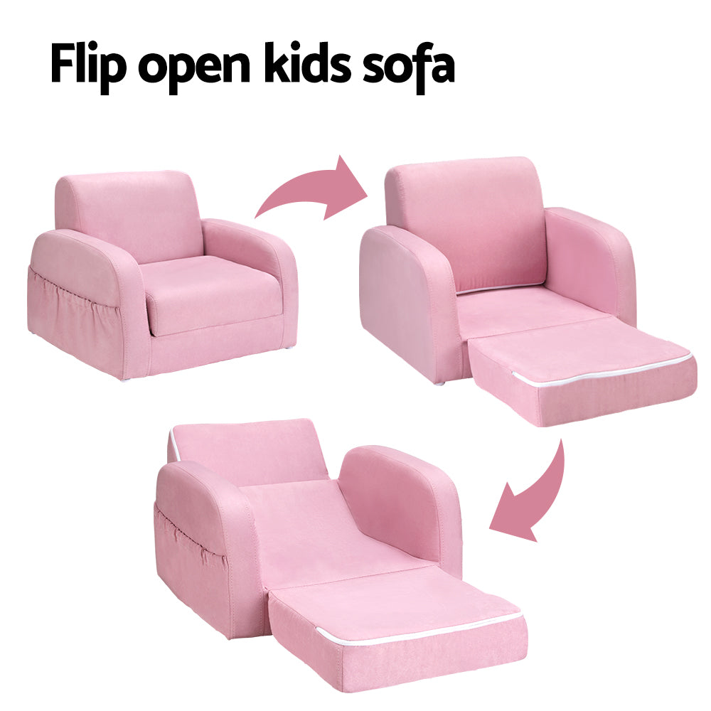 Keezi Kids Sofa 2 Seater Children Flip Open Couch Lounger Armchair Soft Pink-4