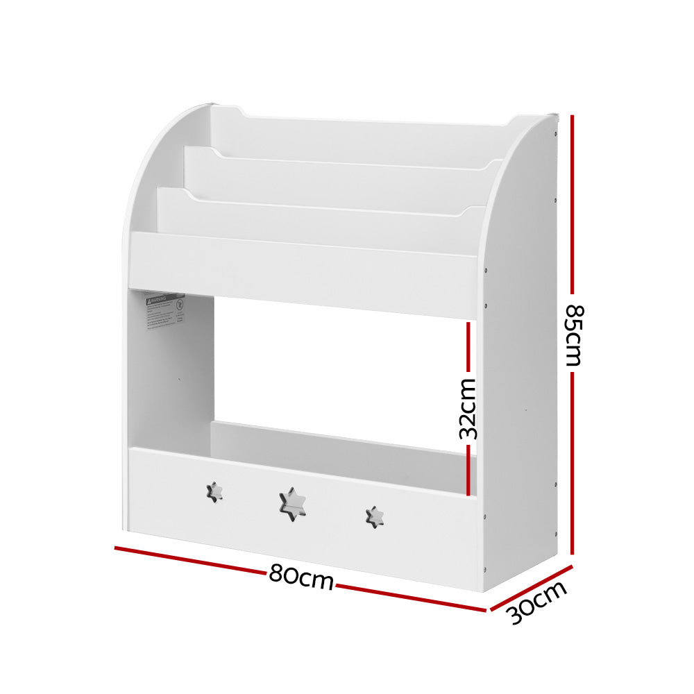Keezi 3 Tiers Kids Bookshelf Magazine Shelf Organiser Bookcase Display White-1