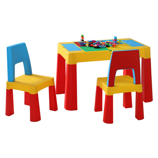 Keezi 3PCS Kids Table and Chairs Set Activity Toys Storage Box Desk Blocks-0