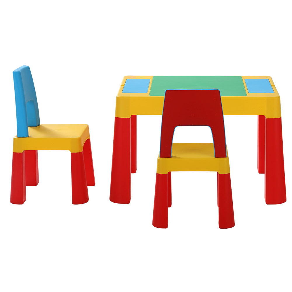 Keezi 3PCS Kids Table and Chairs Set Activity Toys Storage Box Desk Blocks-2