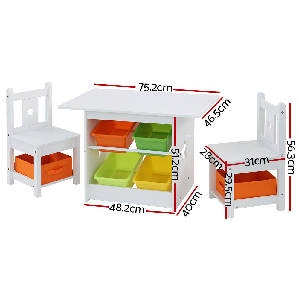 Keezi 3PCS Kids Table and Chairs Set Children Furniture Play Toys Storage Box-1