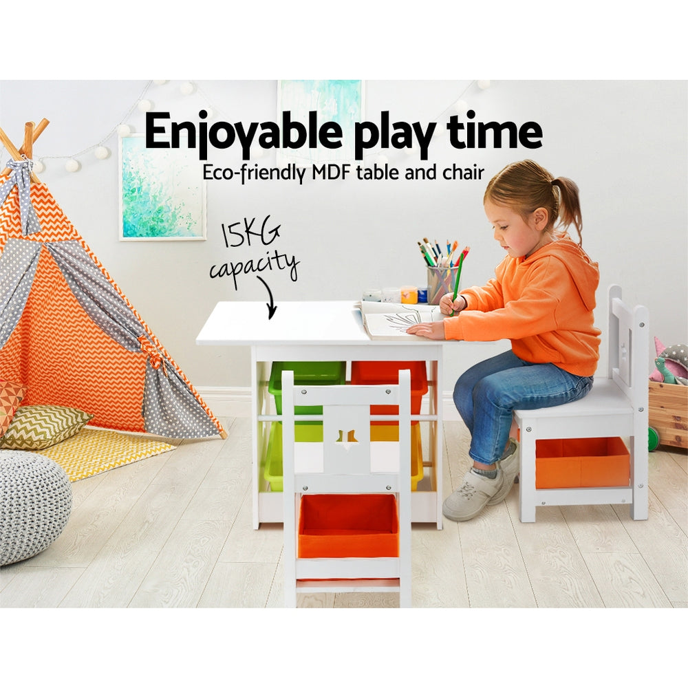 Keezi 3PCS Kids Table and Chairs Set Children Furniture Play Toys Storage Box-4