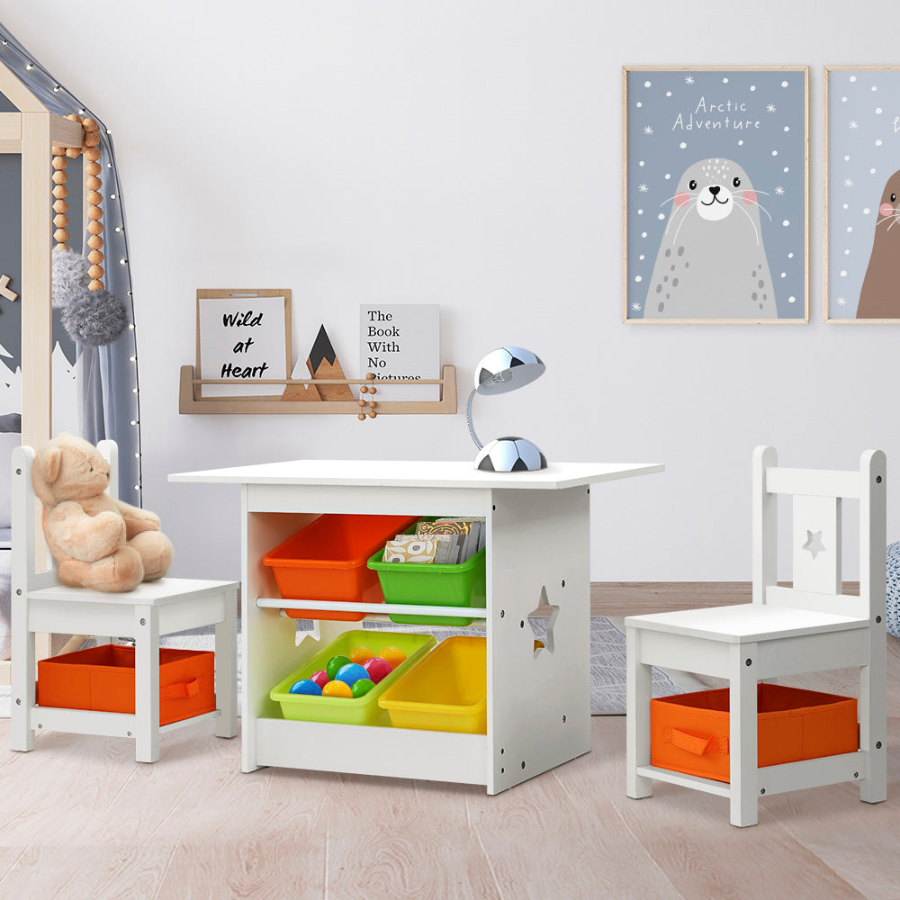 Keezi 3PCS Kids Table and Chairs Set Children Furniture Play Toys Storage Box-7