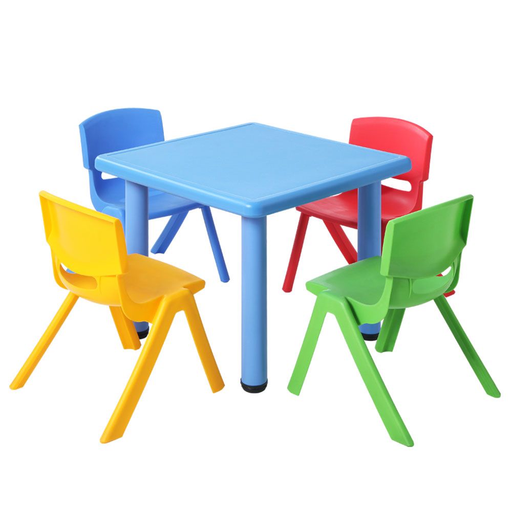 Keezi 5PCS Kids Table and Chairs Set Children Study Desk Furniture Plastic 4 Chairs-0